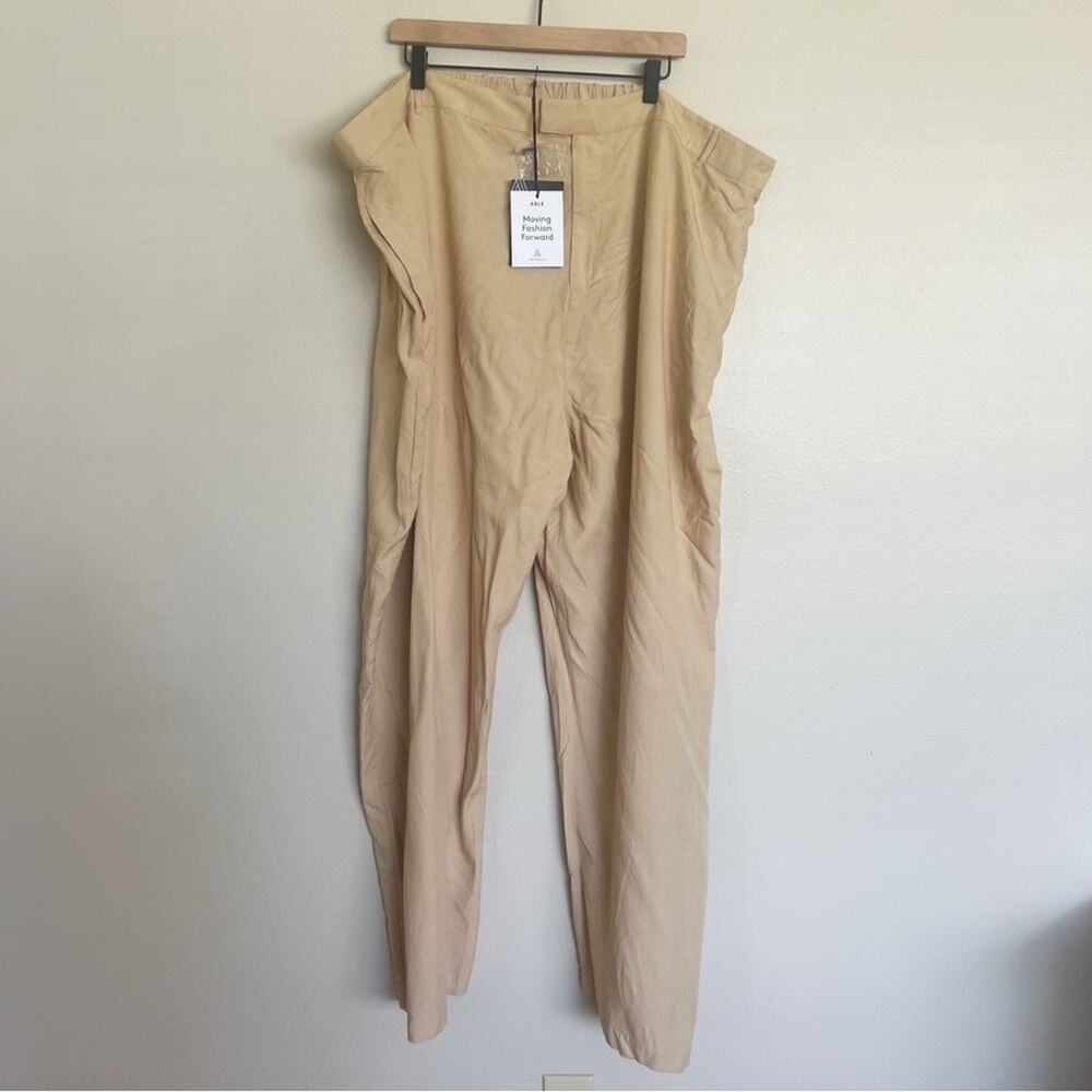Able Alethea Drapey Wide Leg Trouser size 24 Oat Milk Khaki Lightweight Office - Picture 3 of 12